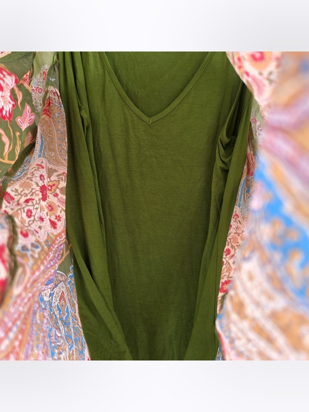 Soft Surroundings Desert Flower Tunic Blouse Printed Green Large Built In Tank - Picture 4 of 7